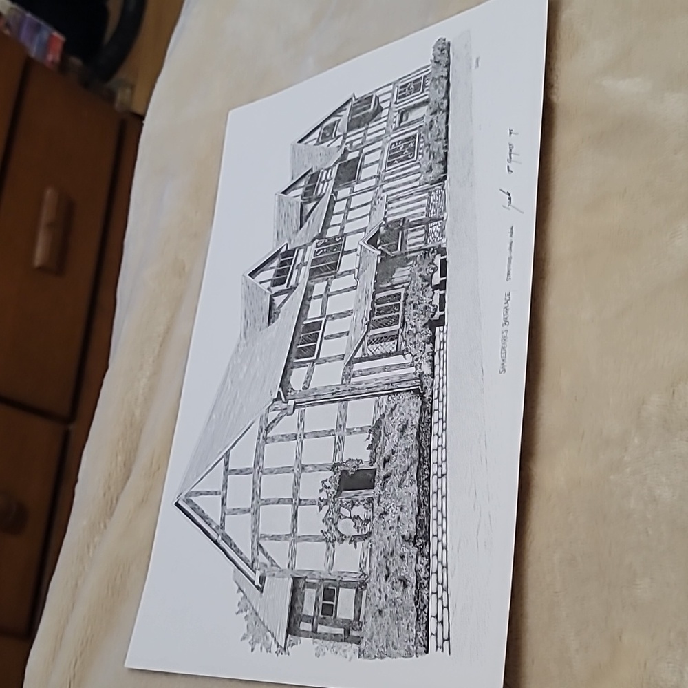 Print - Shakespeare's Birthplace Cottage in England (Black & White Line